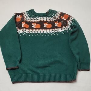 Gymboree Boys Intarsia Friendly Fox Green Sweater Size 7 100% Cotton